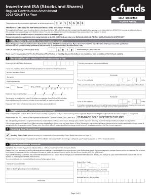 UK Stocks and Shares ISA Regular Contribution Amendment Form