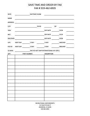 Order Form for Recreational Motorsports