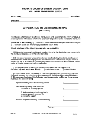 APPLICATION TO DISTRIBUTE IN KIND - shelbycoprobateorg