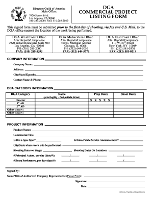 DGA Commercial Project Information Form