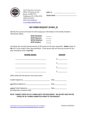 Florida State University W2 Form Request