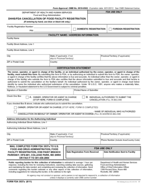 FDA Food Facility Registration Cancellation Form