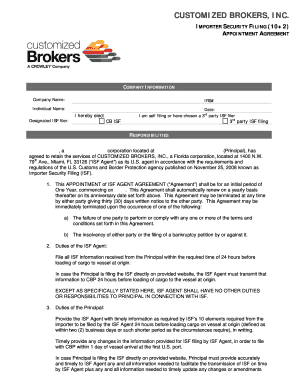 Importer Security Filing Appointment Agreement