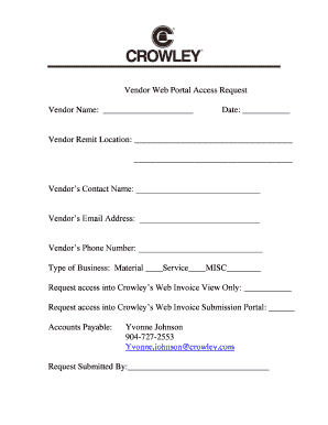 Vendor Web Portal Access Request Form
