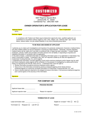 Owner Operator Lease Application
