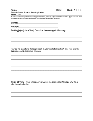 Seventh Grade Summer Reading Packet