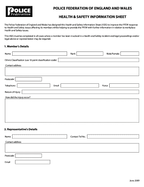 Police Federation Health and Safety Incident Report