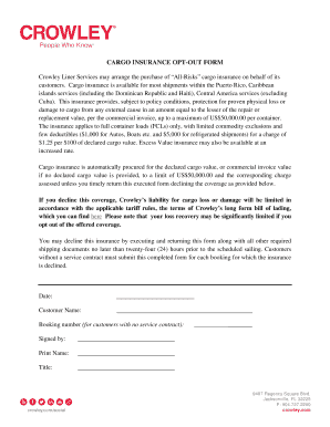 Cargo Insurance Opt-Out Form