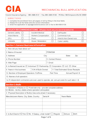 Mechanical Bull Insurance Application