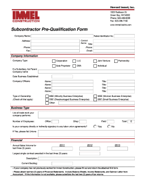 Subcontractor Pre-Qualification Form