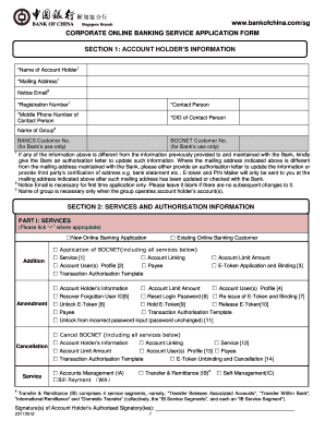 Bank of China Singapore Corporate Online Banking Application Form
