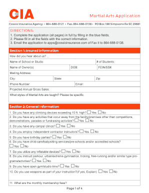 CTHEIA Martial Arts Insurance Application
