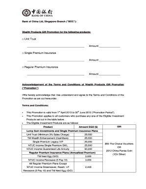 Bank of China Wealth Products Gift Promotion Form