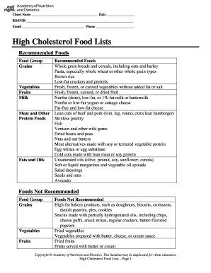 High Cholesterol Food Lists