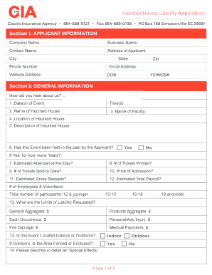 Haunted House Liability Application