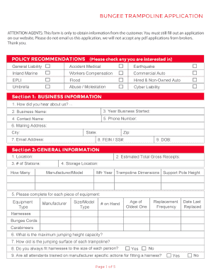 Bungee Trampoline Insurance Application