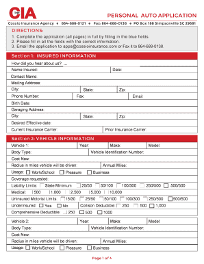 Personal Auto Insurance Application