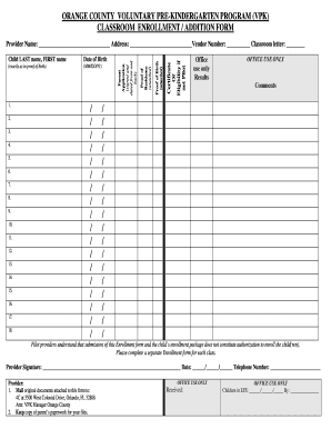 Orange County VPK Classroom Enrollment Form