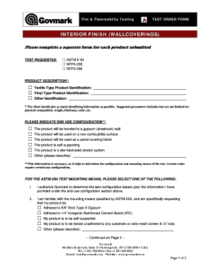 Govmark Fire Flammability Test Order Form