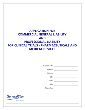 Application for Commercial General Liability and Professional Liability for Clinical Trials