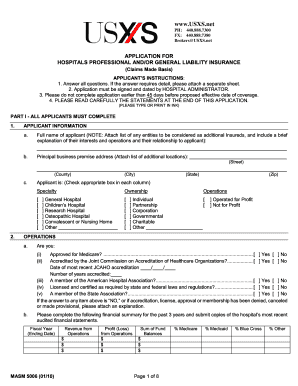 Hospital Professional and General Liability Insurance Application