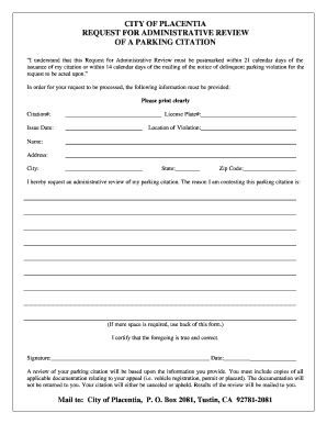 Request for Administrative Review of a Parking Citation