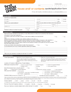 House and Contents Insurance Quote Application Form
