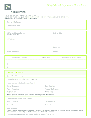 Travel Insurance Delay/Missed Departure Claim Form