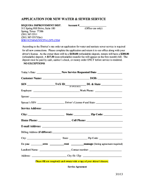 Sequoia Improvement District Water Service Application
