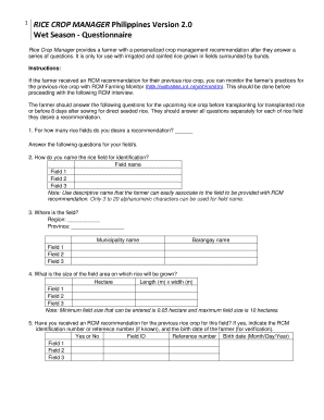 Test questionnaire example - Draft Philippines RCM Questionnaire version 11docx