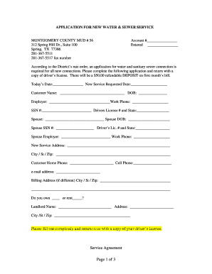 Application for New Water and Sewer Service
