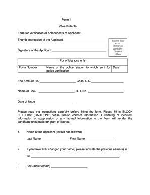 Form I - Verification of Applicant's Antecedents