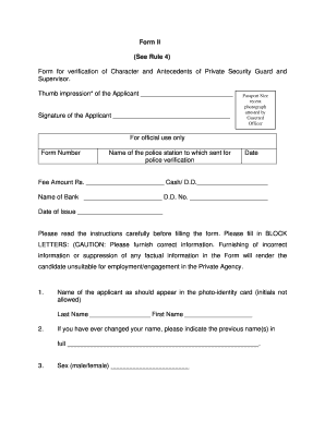 Form II - Private Security Guard Verification