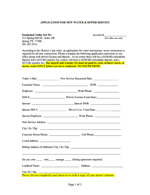 Application for New Water and Sewer Service
