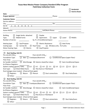 Texas-New Mexico Power Company Field Data Collection Form