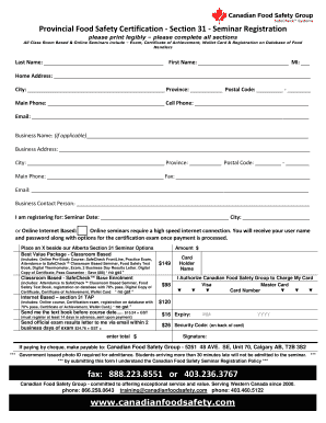 Alberta Section 31 Food Safety Certification