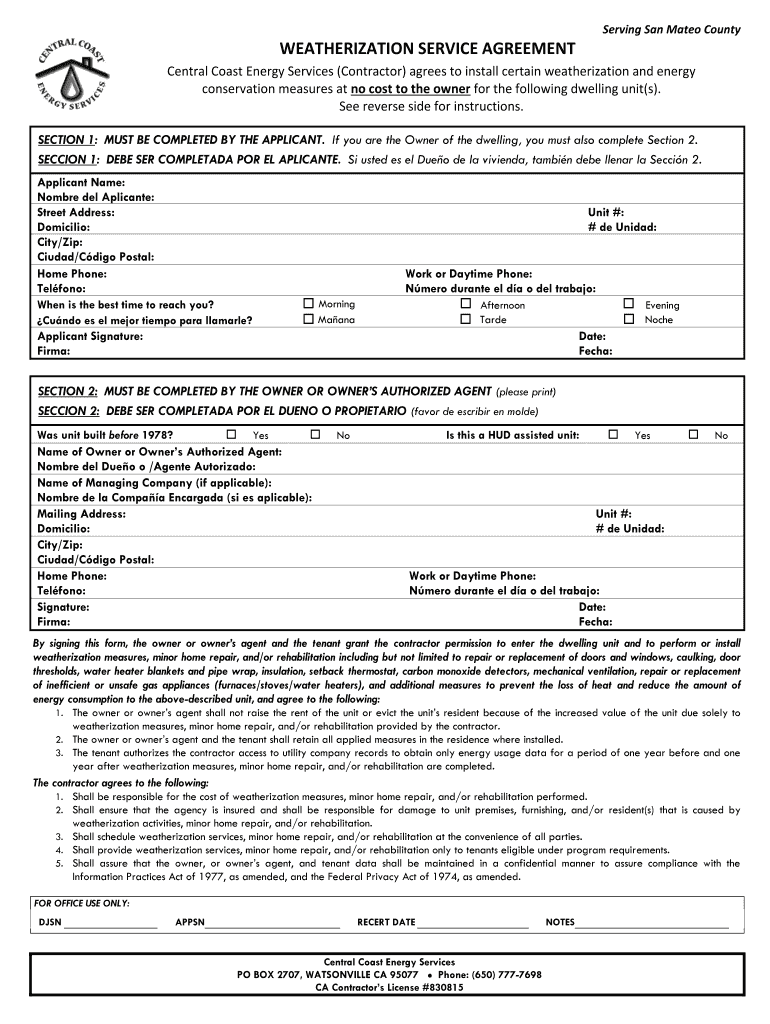 WEATHERIZATION SERVICE AGREEMENT - benergyservicesorgb Preview on Page 1