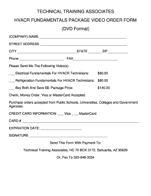 HVACR Fundamentals Video Order Form