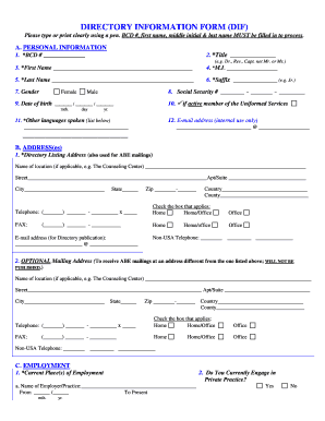 Directory Information Form