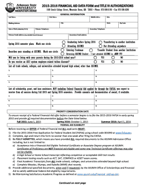 2015-2016 Financial Aid Data Form and Title IV Authorizations