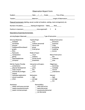 Student Observation Report Form