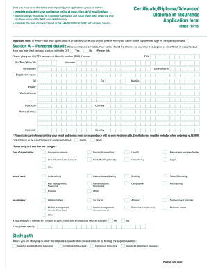 Diploma in Insurance Application Form