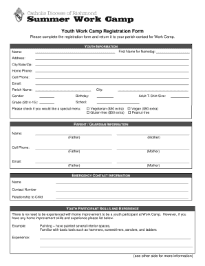 Youth Work Camp Registration Form