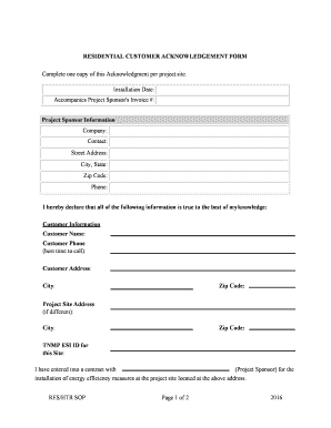 Residential Customer Acknowledgment Form