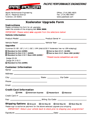 Pacific Performance Engineering Xcelerator Upgrade Form