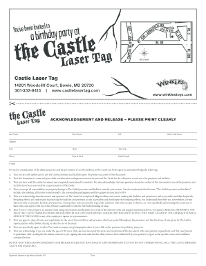 Castle Laser Tag Liability Waiver