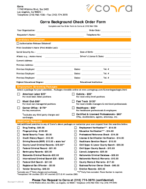 Corra Background Check Order Form
