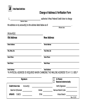 U-Haul Credit Union Change of Address Form