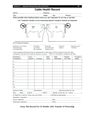 Cattle Health Record Form