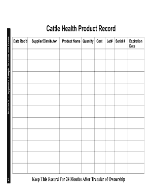 Cattle Health Product Record